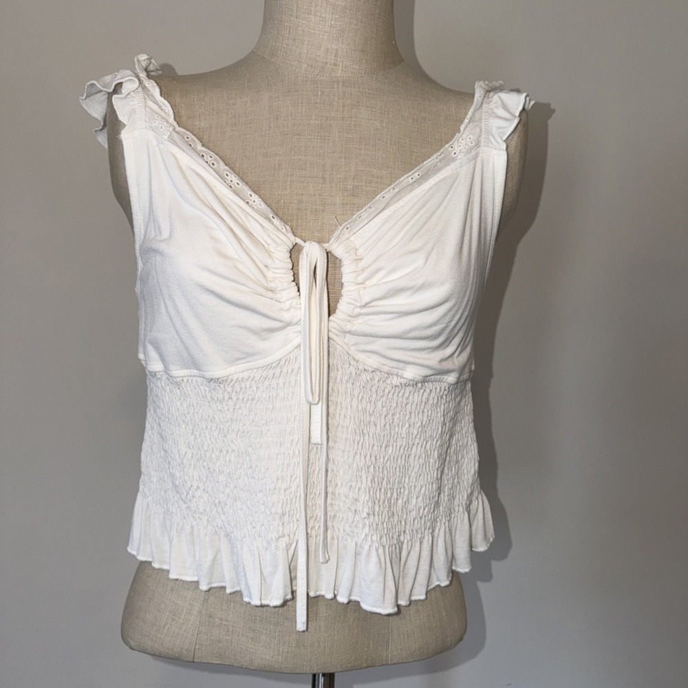 Garage Savannah White‎ Smocked Crop Tank Top Size XL